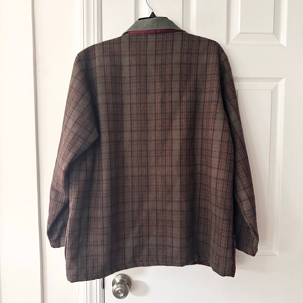 Tantrums Red Green Vintage Wool Patchwork Tweed Faux Suede Button Jacket XL - Picture 8 of 8